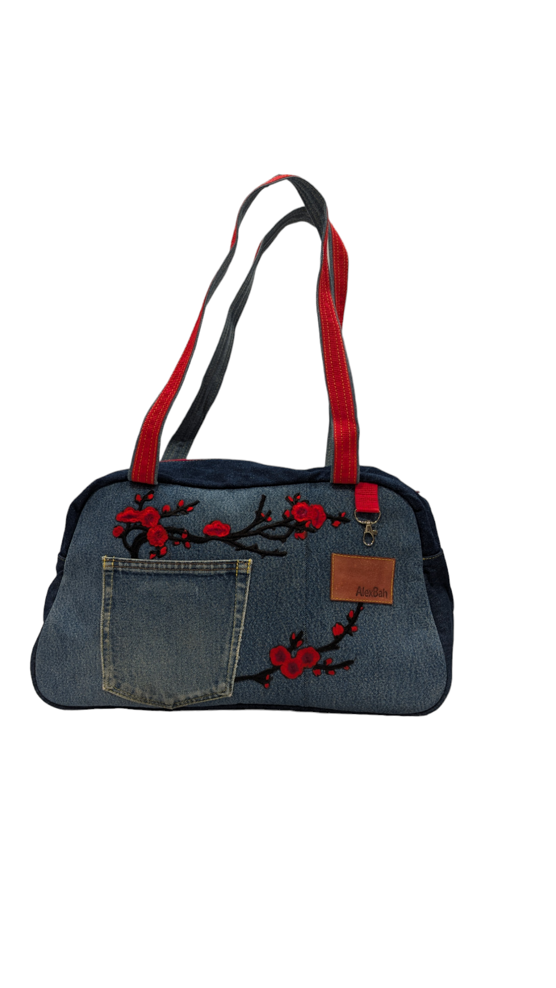 Denim Bag "Red flowers" Small size