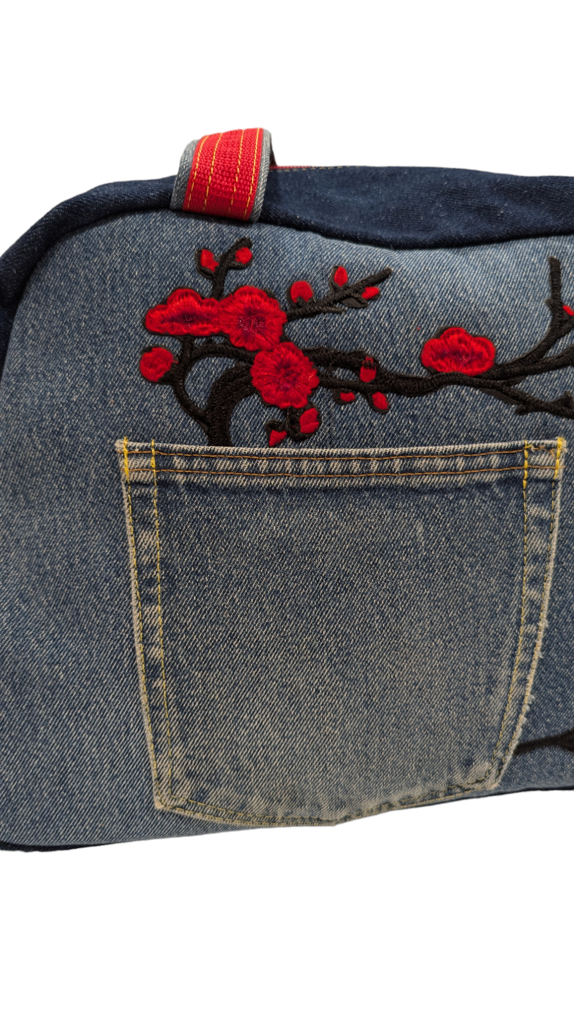 Denim Bag "Red flowers" Small size