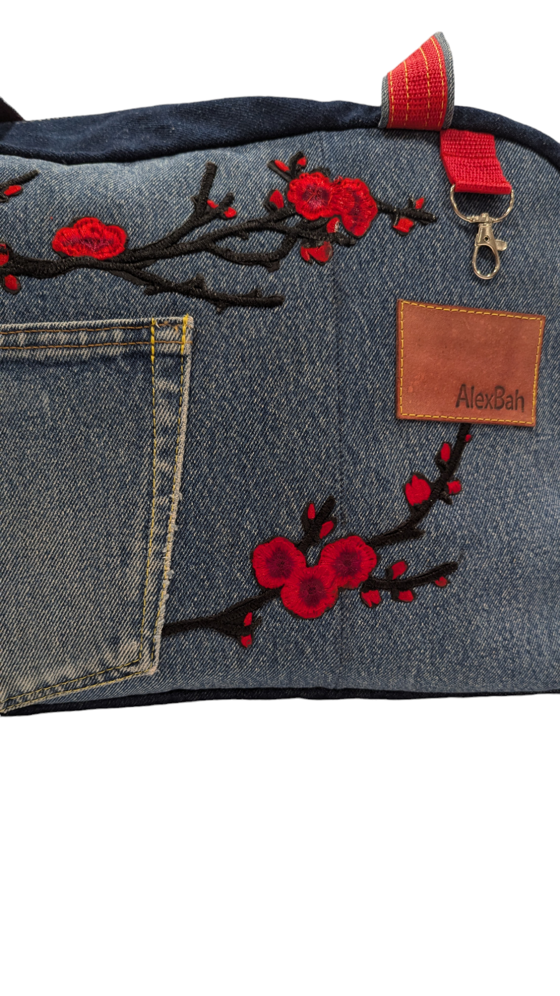 Denim Bag "Red flowers" Small size